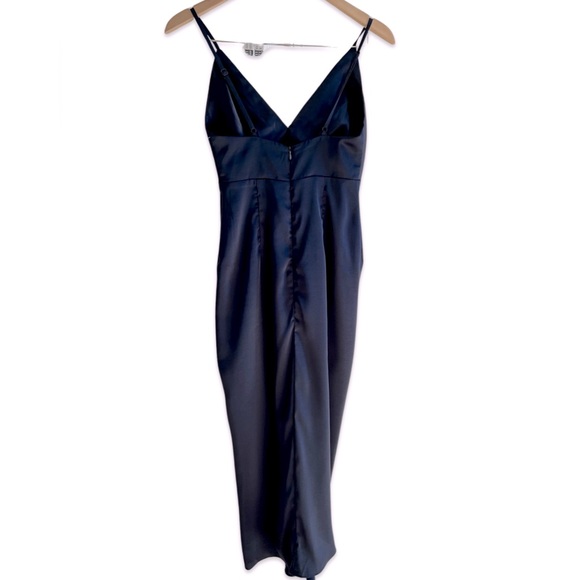 NWT Lulu's Caught Feelings Navy Blue Satin Ruffled Midi Dress - Navy - Size XS - Picture 9 of 12